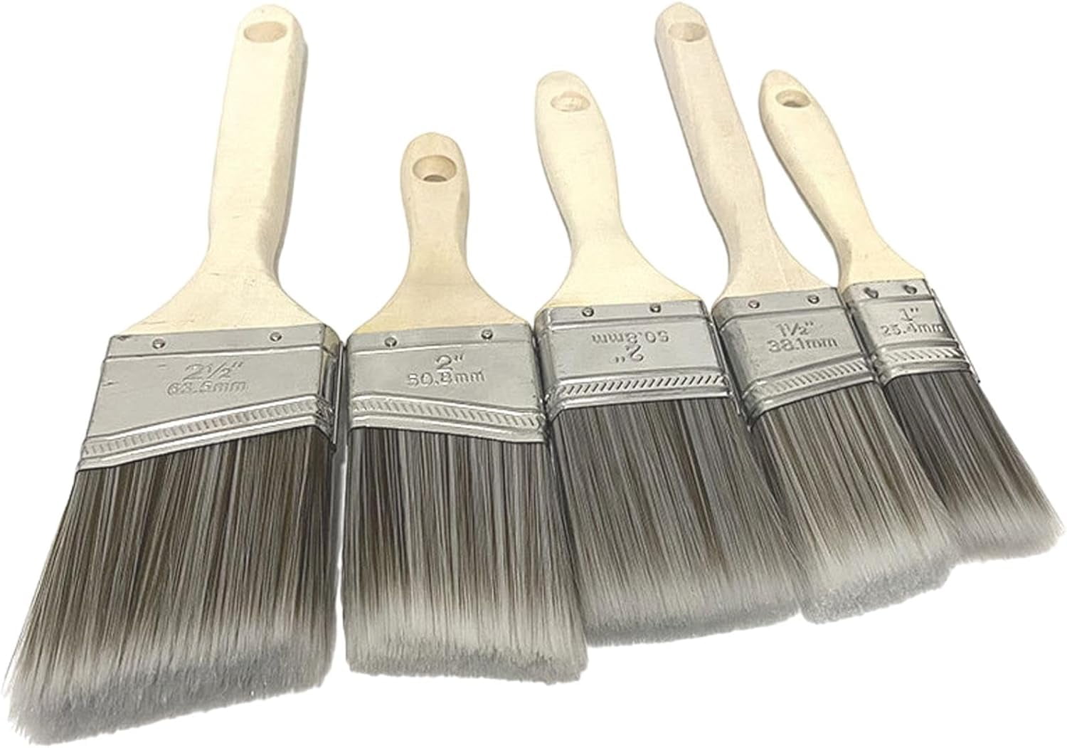 Paint Brush Set, Wood Stain Brush Pack, Furniture Paint Brush Angled For All-Purpose Paintbrush Set With Wooden Handles For Wall And Fence (5 Pack Assorted Sizes)