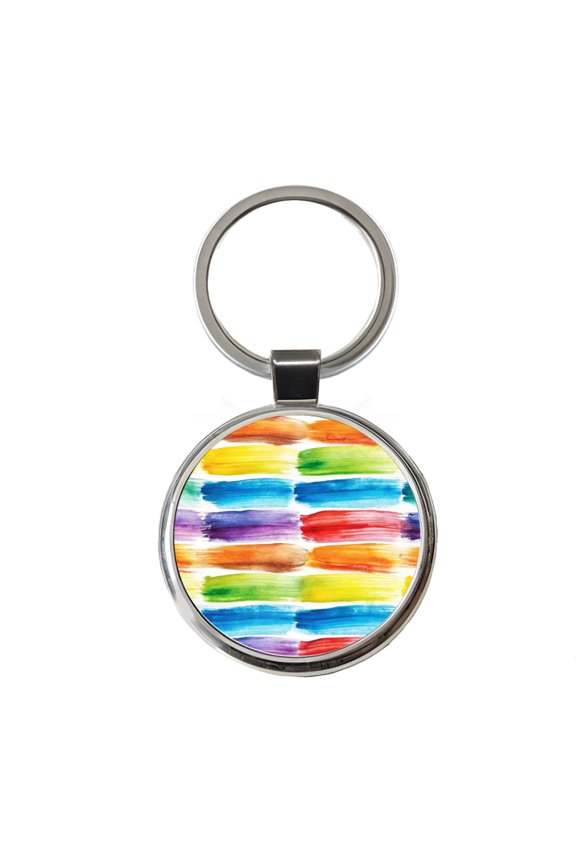 Paint Brush Strokes Watercolor Metal Round Keychain