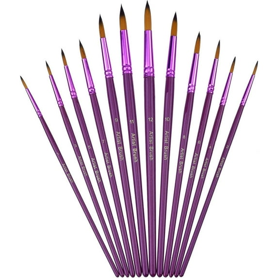 Paint Brushes, 12pcs Artist Paint Brushes Set Fine Pointed Paint Brushes for Acrylic Oil Watercolor Painting-Pearl Purple