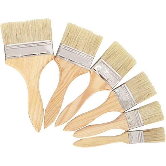 Paint Brushes Brush Set Flat Bristle Hog Hair Natural Painting Tools for Wood 6 Pcs