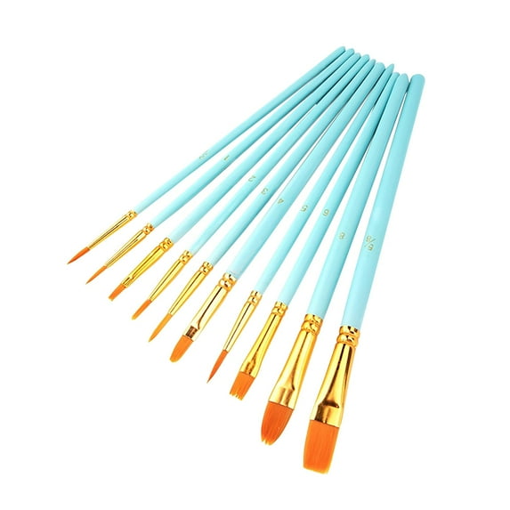 Paint Brushes Set, 10 Pcs Round Pointed Tip Nylon Hair Artist Acrylic Paint Brushes for Acrylic Oil Watercolor, Face Nail Art, Miniature Detailing & Rock Painting (Light Blue) Multisize