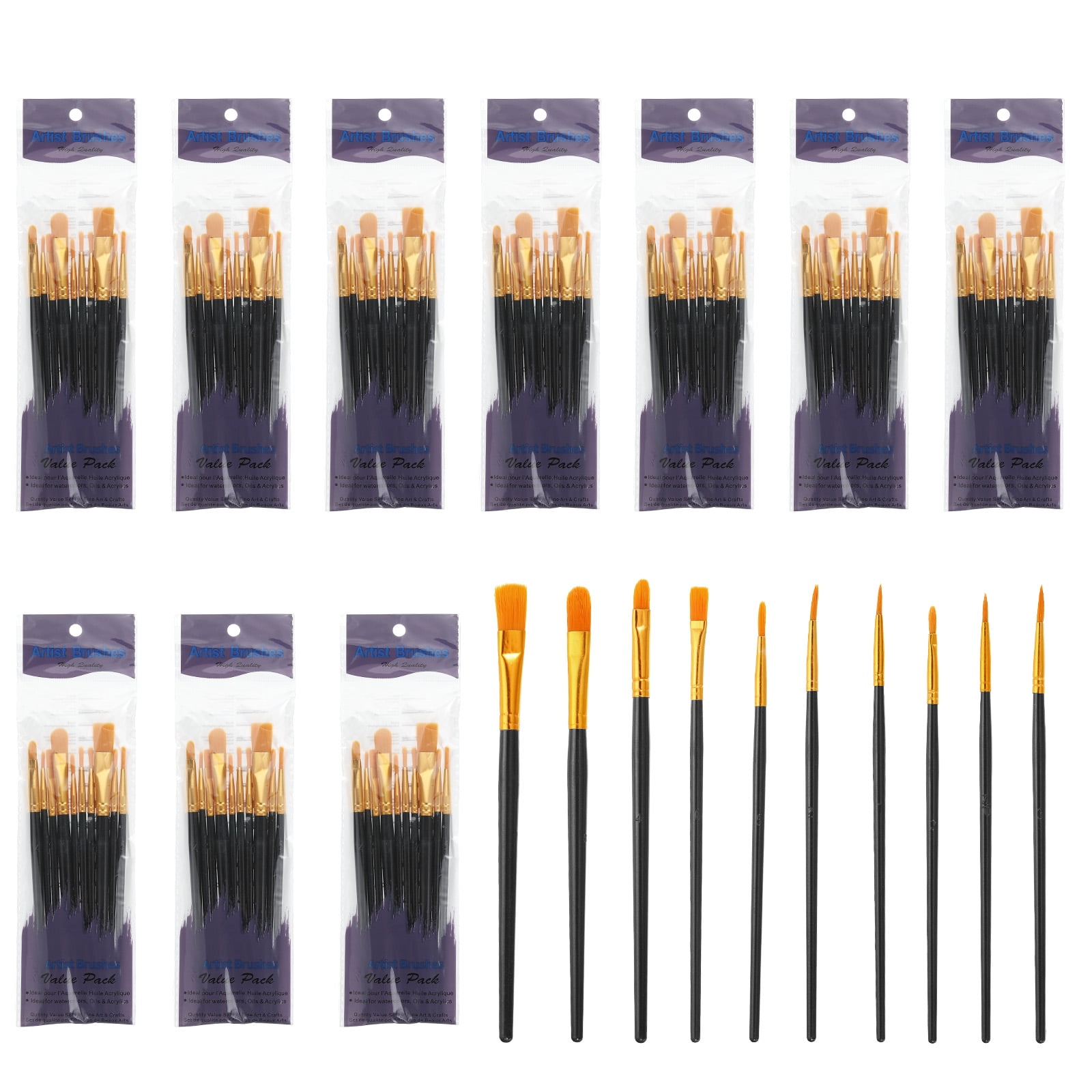 Paint Brushes Set, 100Pcs Acrylic Paint Brush Nylon Hair for Watercolor Oil Painting Miniature Detailing Rock Painting, Black