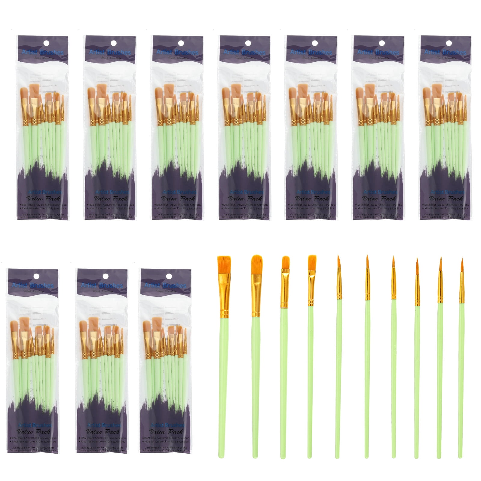 Paint Brushes Set, 100Pcs Acrylic Paint Brush Nylon Hair for Watercolor Oil Painting Miniature Detailing Rock Painting, Green