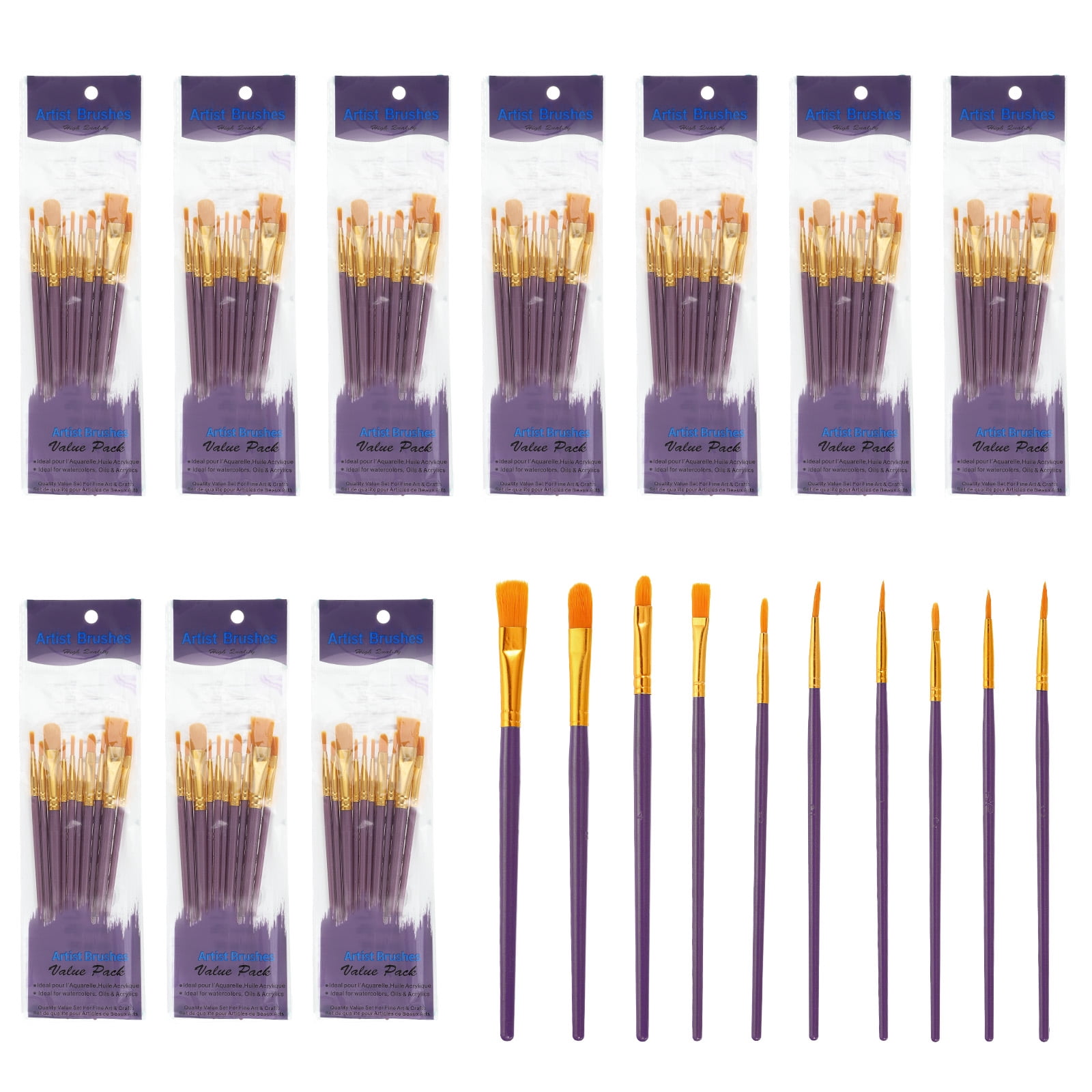 Paint Brushes Set, 100Pcs Acrylic Paint Brush Nylon Hair for Watercolor Oil Painting Miniature Detailing Rock Painting, Purple