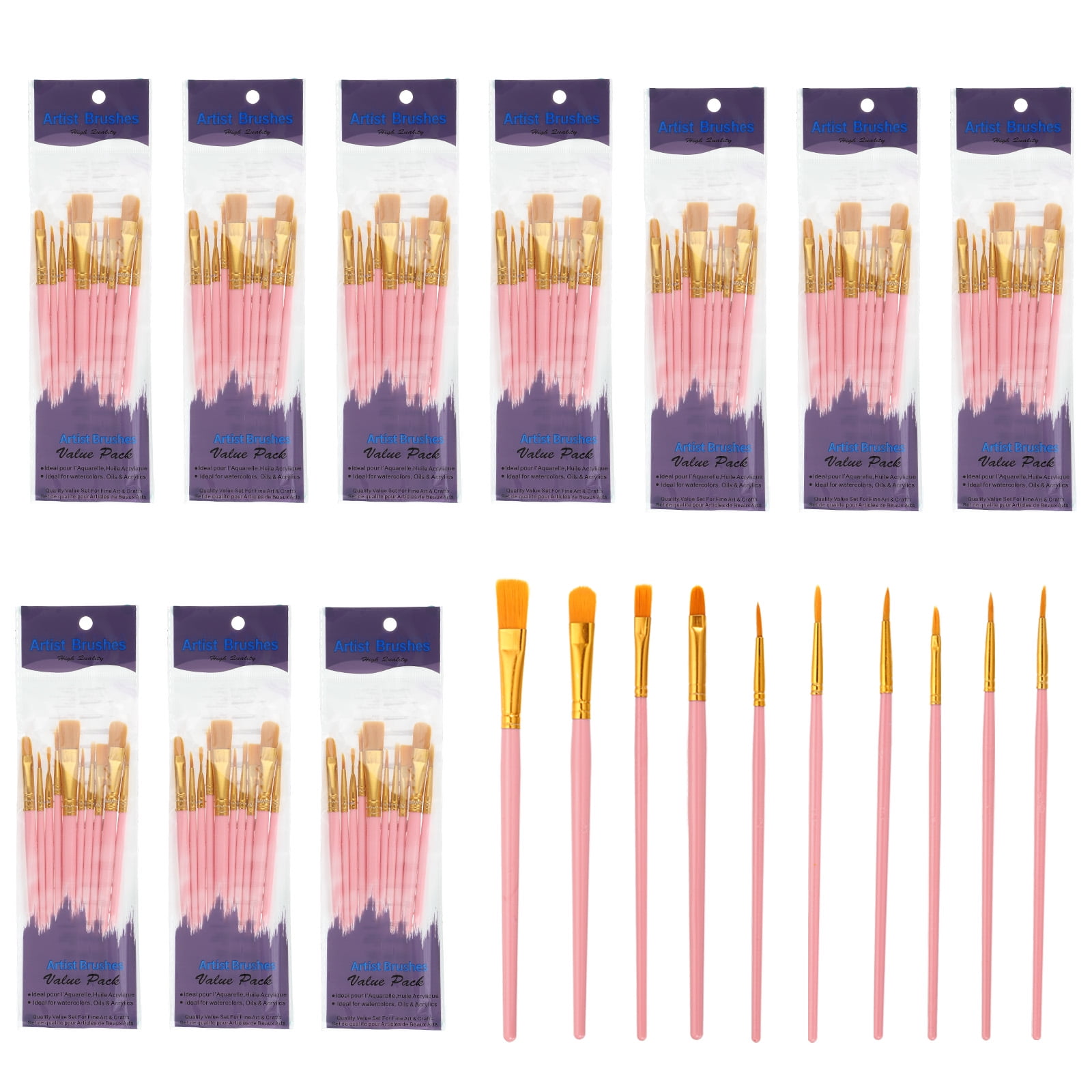 Paint Brushes Set, 100Pcs Acrylic Paint Brush Nylon Hair for Watercolor Oil Painting Miniature Detailing Rock Painting, Red