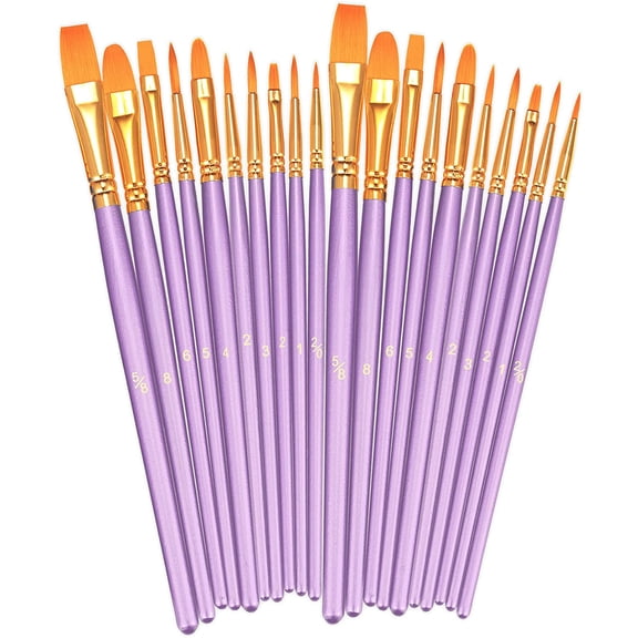 Paint Brushes Set, 2 Pack 20 Pcs Round Pointed Tip Paintbrushes Nylon Hair Artist Acrylic Paint Brushes for Acrylic Oil Watercolor, Face Nail Art, Miniature Detailing & Rock Painting, Purple