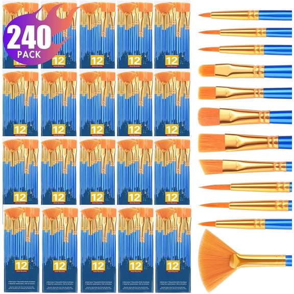 Paint Brushes Set - 20 Pack 240 Pcs Nylon Hair Paintbrushes Round-Pointed Tip Paint Brush,Artist Paint Brushes for Acrylic Painting,Acrylic Oil Watercolor Face Arts,Kids Adult Drawing