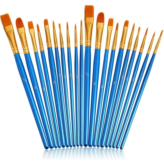 Paint Brushes Set,20 Pcs Round Pointed Tip Paintbrushes Nylon Hair Artist Acrylic Paint Brushes for Acrylic Oil Watercolor, Face Nail Art, Miniature Detailing and Rock Painting (Blue)