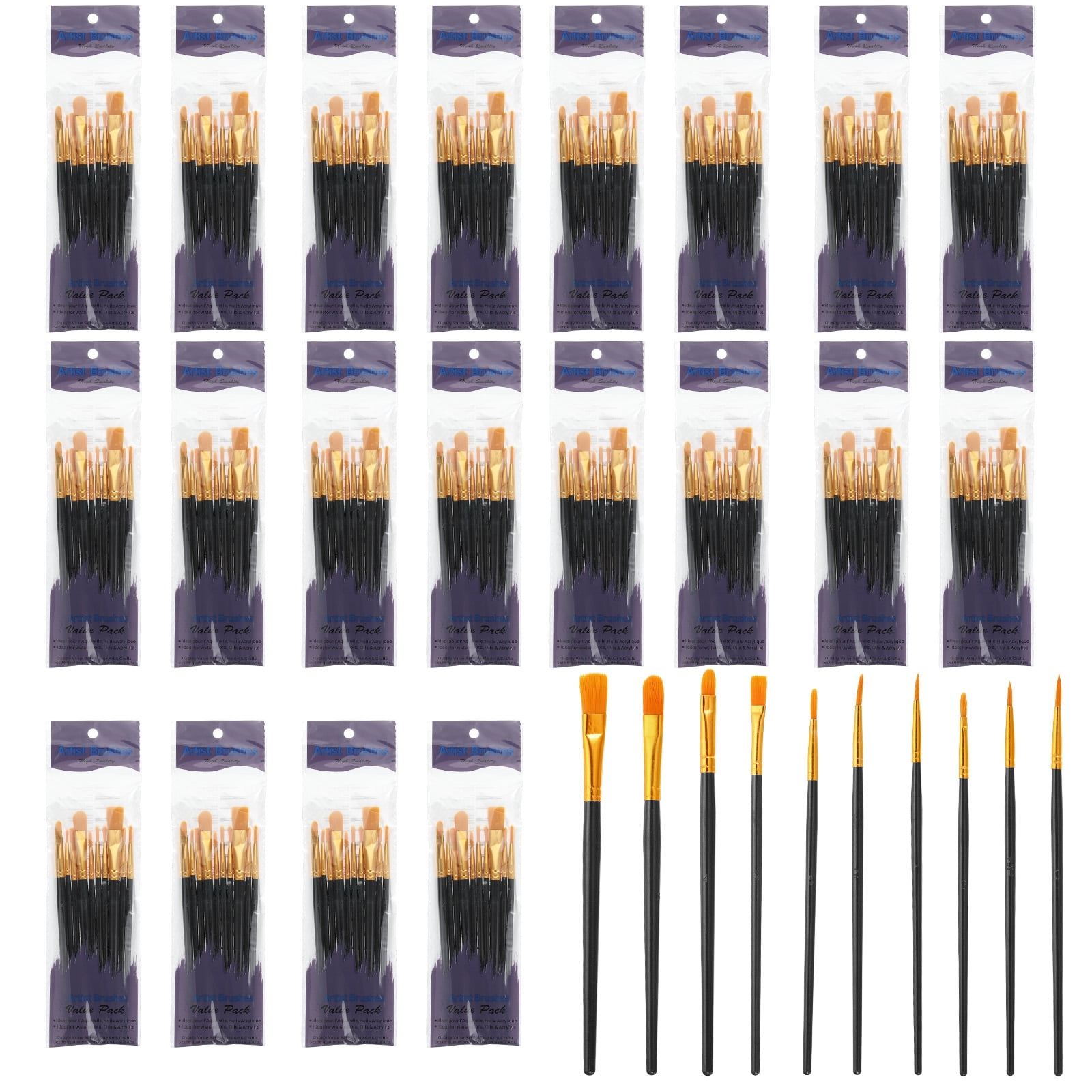 Paint Brushes Set, 200Pcs Acrylic Paint Brush Nylon Hair for Watercolor Oil Painting Miniature Detailing Rock Painting, Black