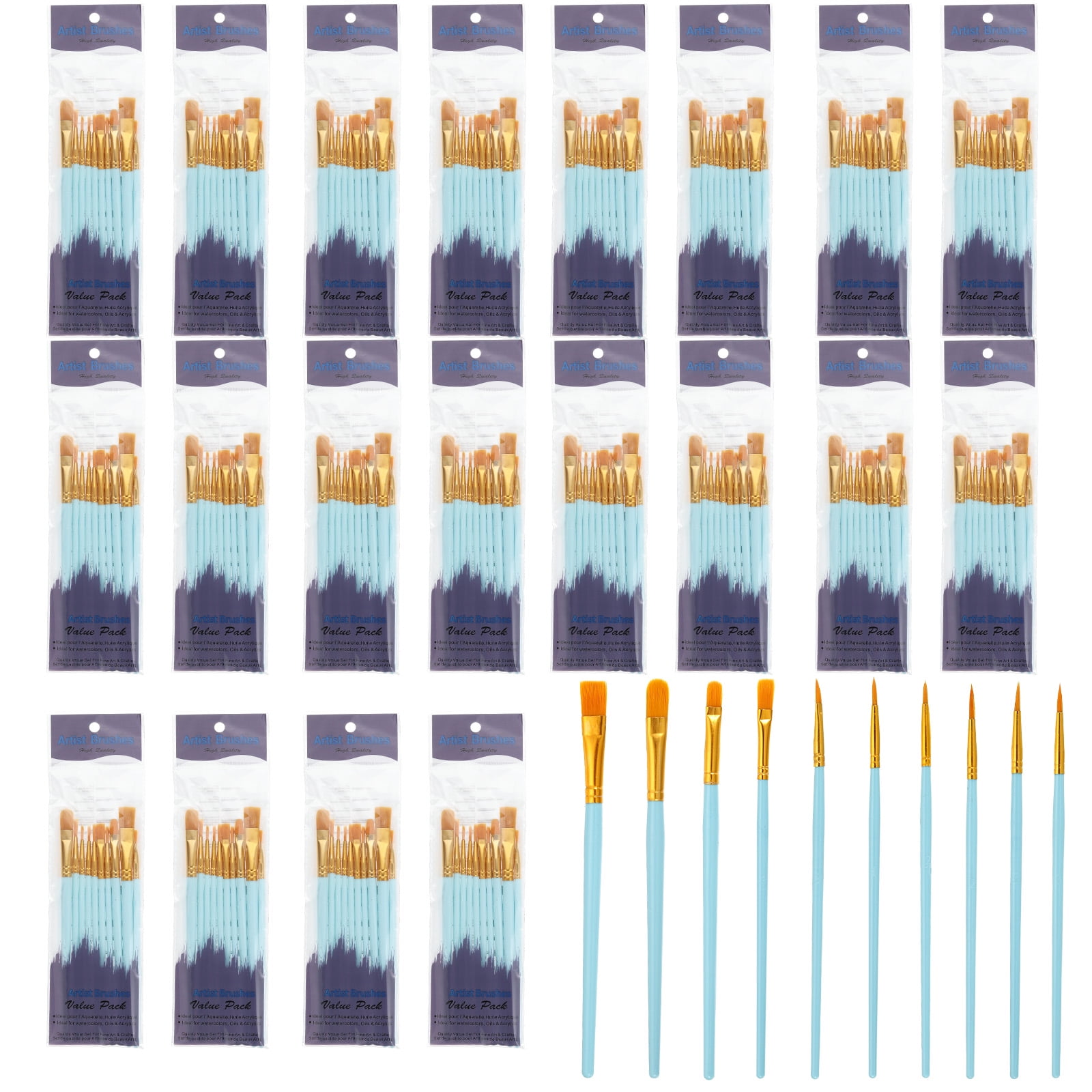 Paint Brushes Set, 200Pcs Acrylic Paint Brush Nylon Hair for Watercolor Oil Painting Miniature Detailing Rock Painting, Blue