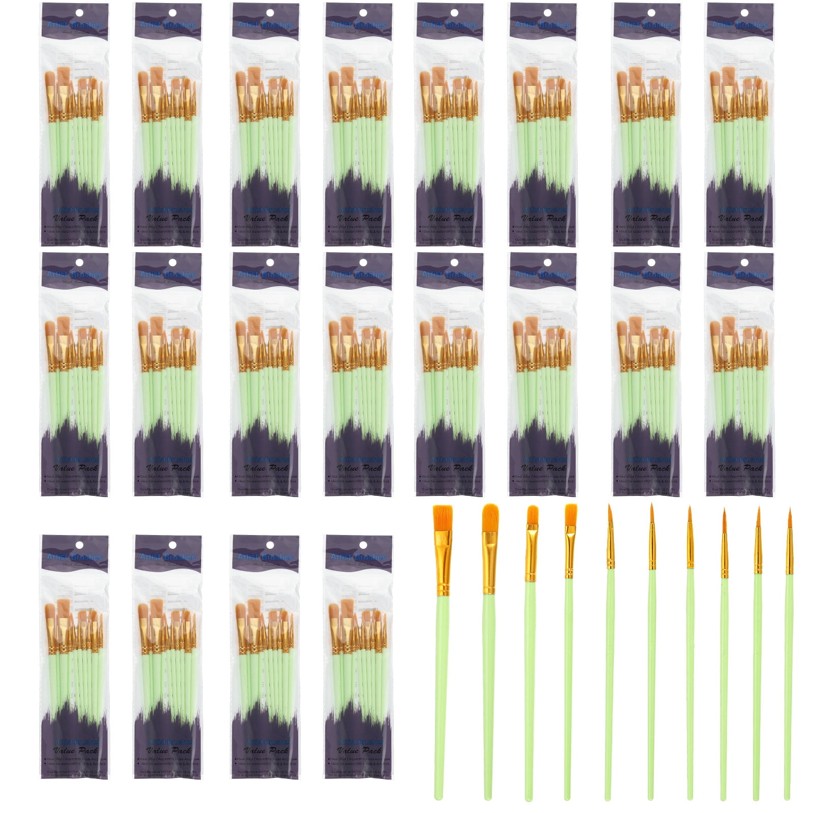 Paint Brushes Set, 200Pcs Acrylic Paint Brush Nylon Hair for Watercolor Oil Painting Miniature Detailing Rock Painting, Green