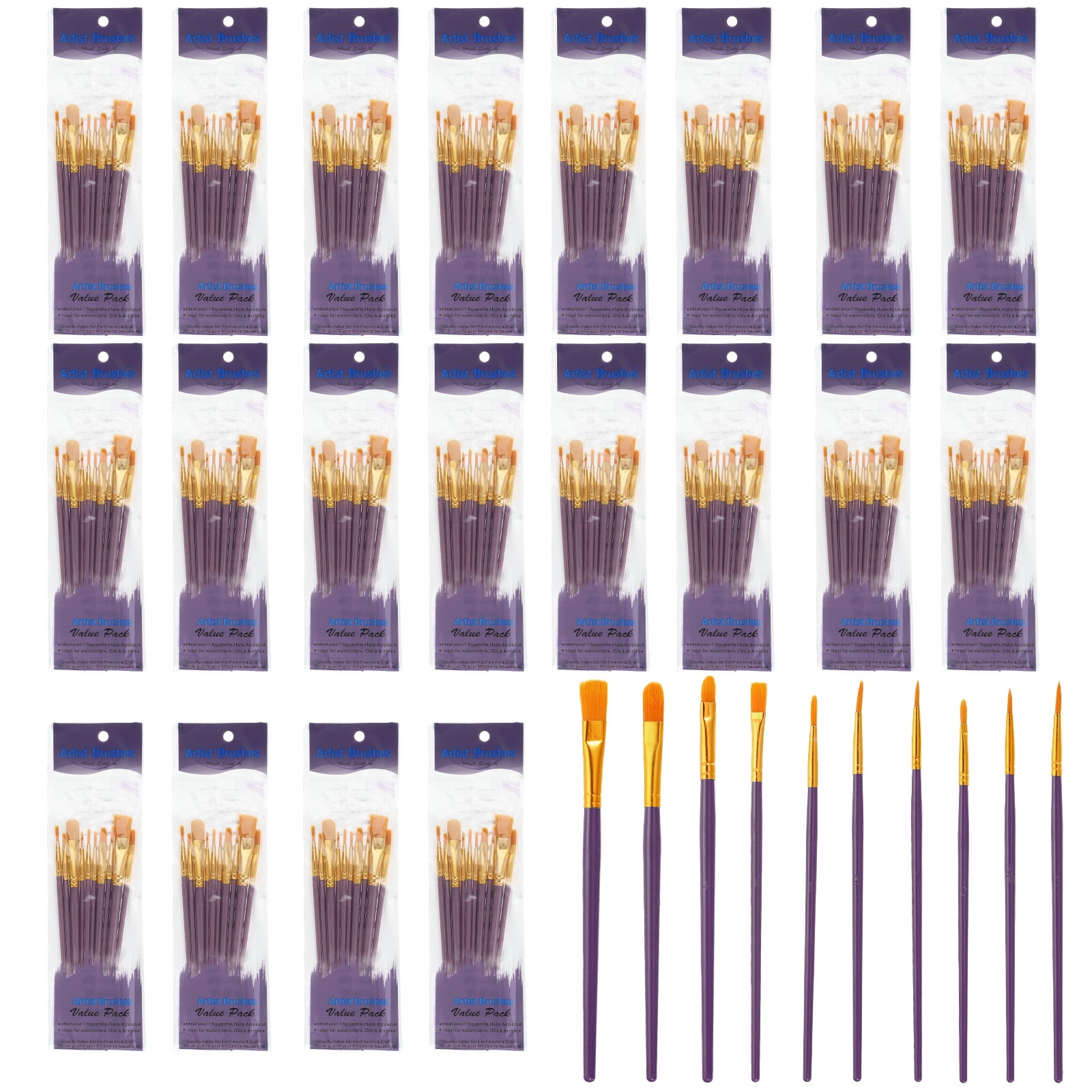 Paint Brushes Set, 200Pcs Acrylic Paint Brush Nylon Hair for Watercolor Oil Painting Miniature Detailing Rock Painting, Purple