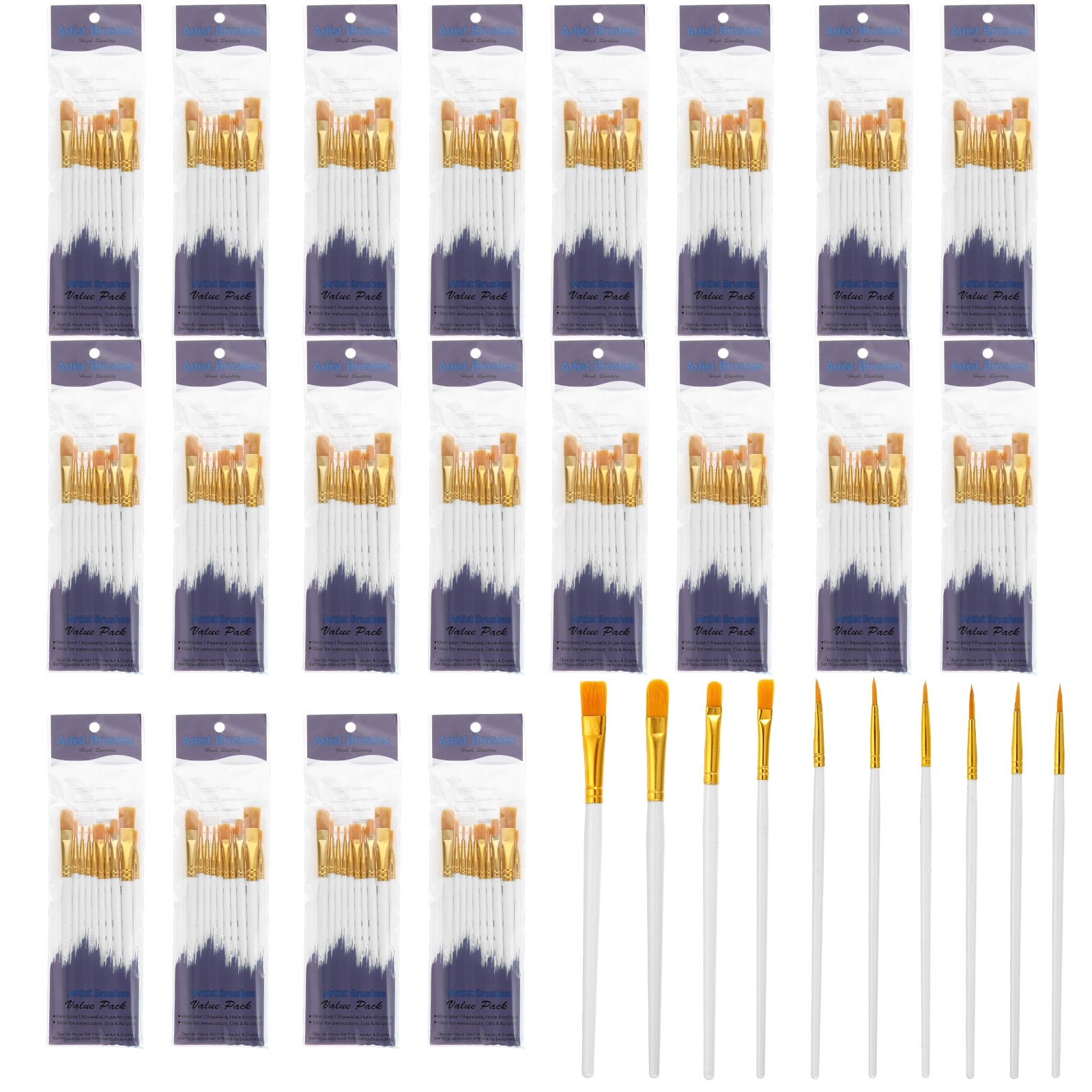 Paint Brushes Set, 200Pcs Acrylic Paint Brush Nylon Hair for Watercolor Oil Painting Miniature Detailing Rock Painting, White