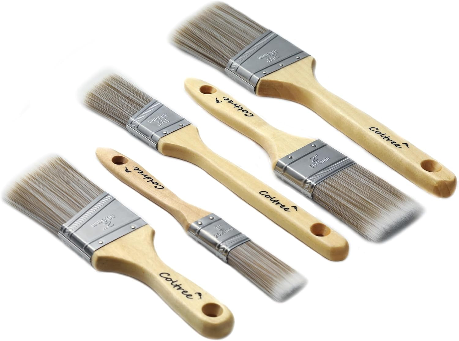 Paint Brushes Set - 5 Pcs Flat & Angle Paintbrushes for Wall & Trim, Suitable for Oil & Water-Based Paints, Stains