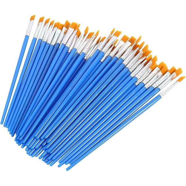 Paint Brushes Set 50 Pcs Kids Nylon Flat Hair Small Oil Watercolor