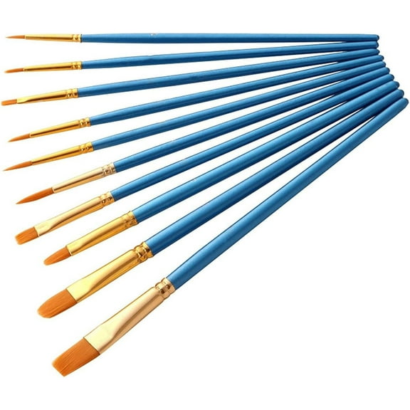 Paint Brushes Set for Acrylic Painting, 10 Pcs Oil Watercolor Acrylic Paint Brush, Artist Paintbrushes for Body Face Rock Canvas, Kids Adult Drawing Arts Crafts Supplies, Blue