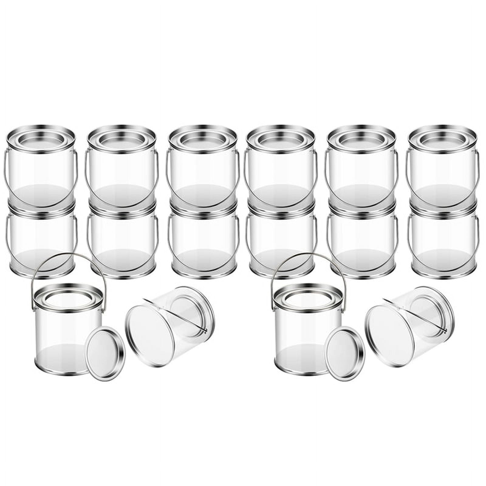 Paint Bucket Clear Bucket with Metal Lids and Handle Decorative Clear Plastic Bucket Storage Clear Paint Can 16 Pack