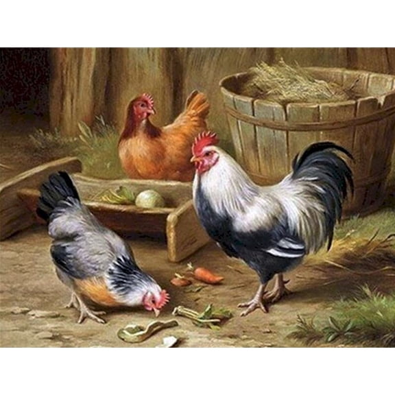 Paint By Number Chickens in Farm Yard No Frame, Acrylic Paint on Canvas, Living room wall decoration,kitchen, frameless 12x16inch