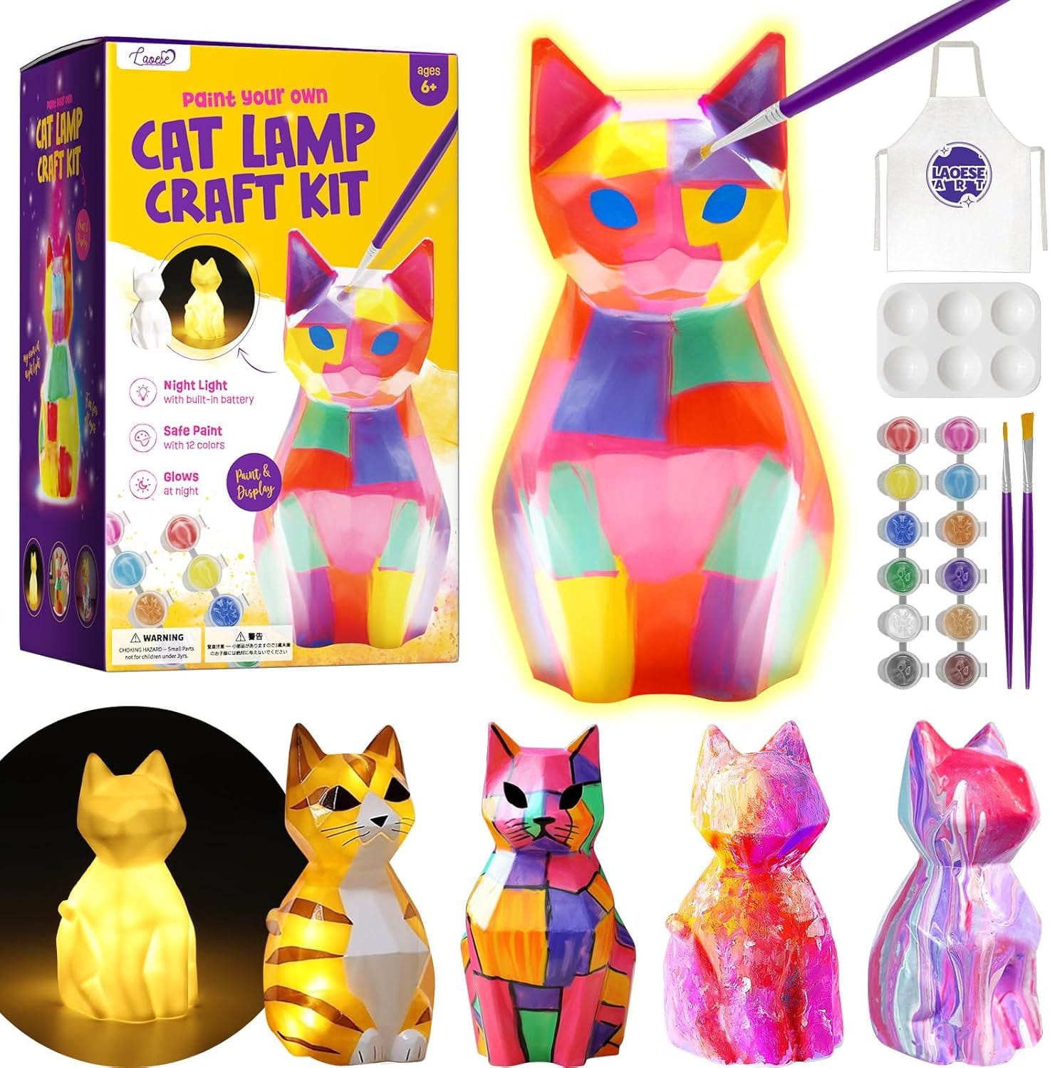 Paint Your Own Cat Lamp Kit, Art Supplies Arts & Crafts Kit, Painting kit for Kids 6-12, Arts and Crafts for Kids Ages 8-12, Toys Girls Boy Birthday Gift Ages 6 7 8 9 10 11 12+