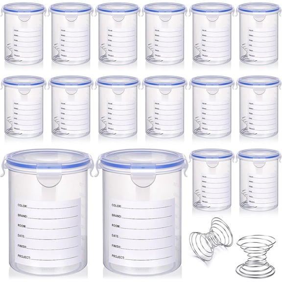 Paint Container with Stainless Steel Mixing Ball Touch up Paint Cups Storage Cups , 1000ml (16 Sets)