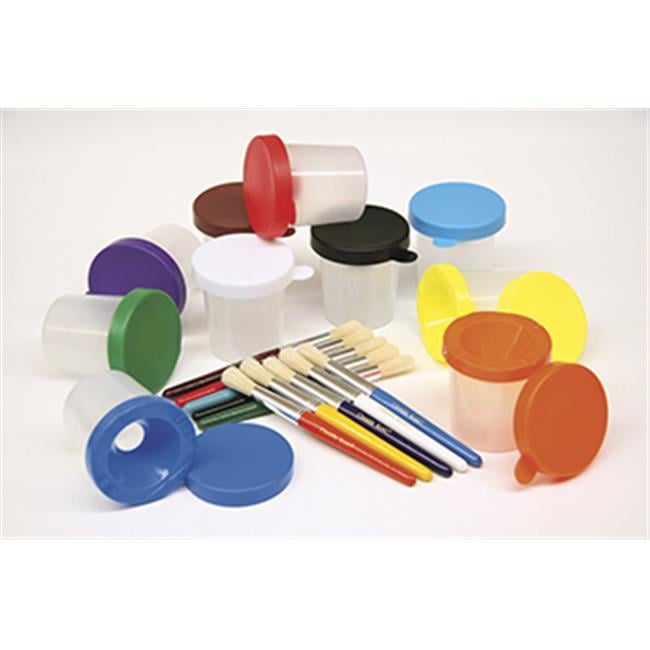 Paint Cups & Brushes Set 10 Cups W- 10 Color Coordinated Brushes