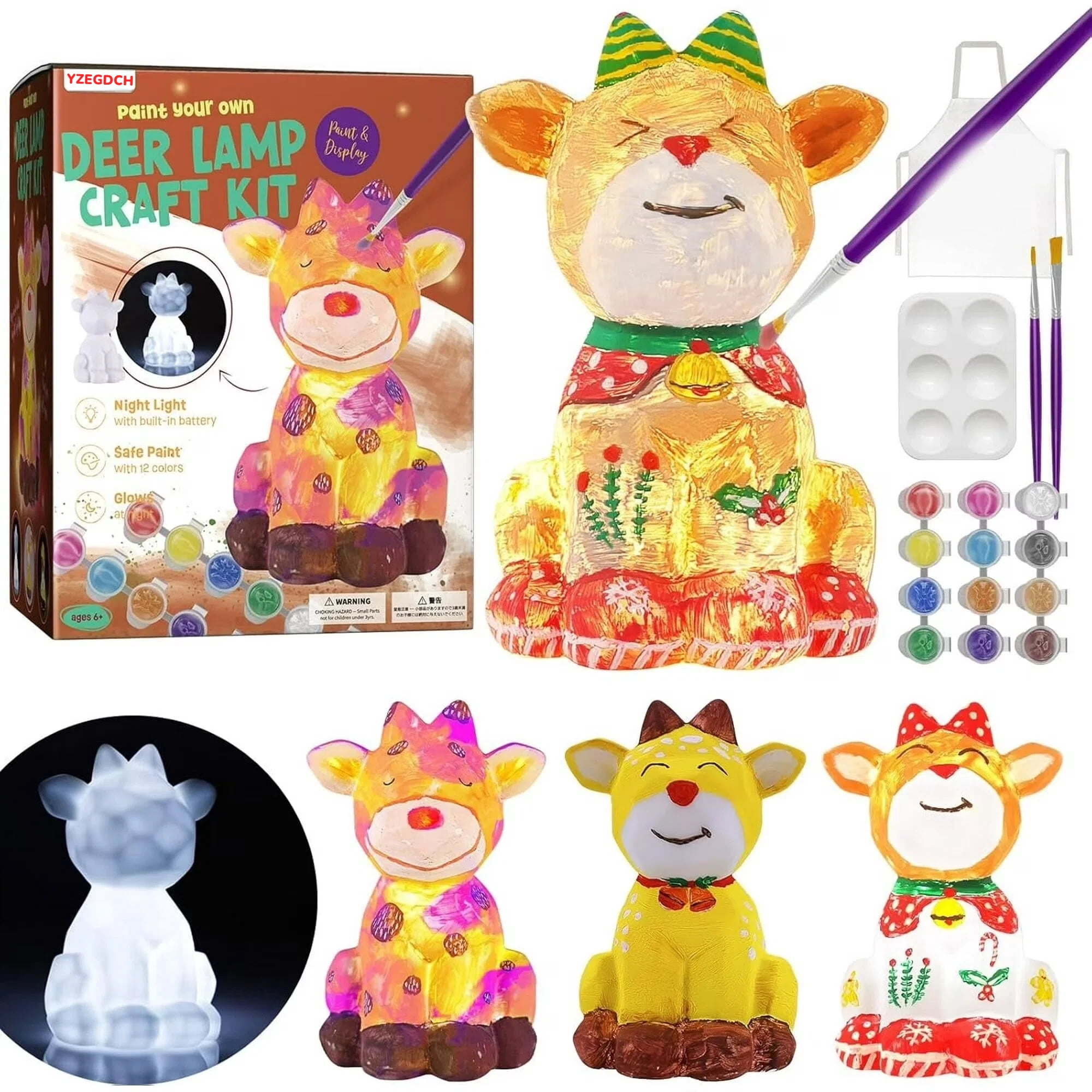 Paint Your Own Deer Lamp Kit, Art Supplies Crafts Kit, Accompany Comfort Light, Painting Kit for 6-12, Arts Crafts Toys Birthday Valentines Day's Gift Ages 6 7 8 9 10 11 12+