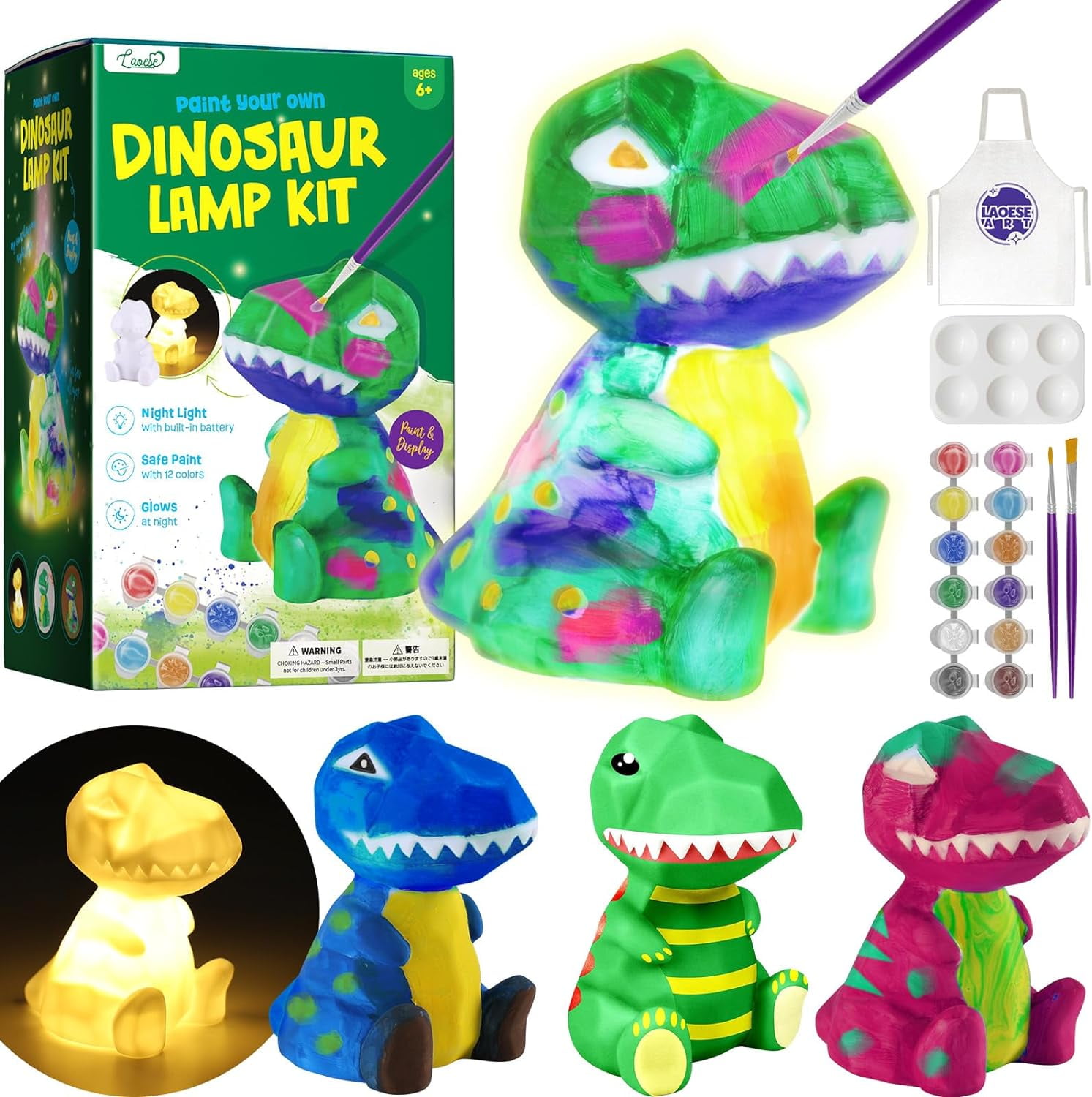 Paint Your Own Dinosaur Lamp Kit, Art Supplies Arts & Crafts Kit, Painting kit for Kids 6-12, Dinosaur Toys for Boys Girls and Kids, Girls Boy Birthday Gift Ages 6 7 8 9 10 11 12+