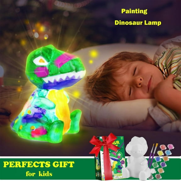 Paint Lamp Kit, Paint Dinosaur Lamp Crafts Kit, Paint Your Own Dinosaur Lamp Kit, 5.12*2.95*2.76in Dinosaur Lamp, Dinosaur Lamp Toys for Girls Boy Birthday Christmas Gift Ages 3-12+
