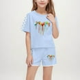 thumbnail image 1 of Paint Drip and Checkered Sleeve Outfit Set for Girls Boys - Breathable Artistic 2-Piece Summer Shorts and Top on Clea-rance, Ages 5-14, Sky Blue, 1 of 8