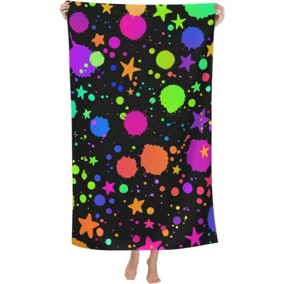 Paint Drips Large Beach Towel - Plush Thick Cotton Pool Towel, Adult Beach Towels