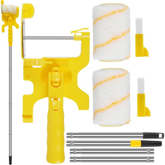 Paint Edger Roller Brush Kit Plastic Wall Paint Roller with Extension Pole Handheld Paint Edger Tool Safe House Decoration Painting Brush for Door Window Ceiling