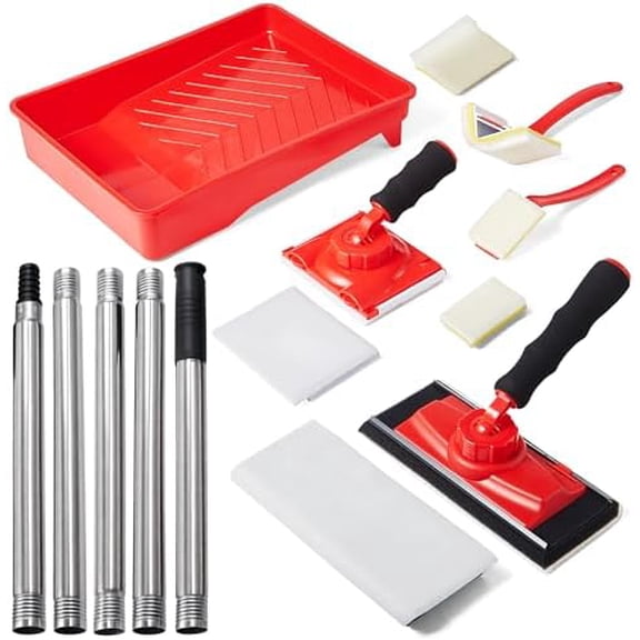 Paint Edger Tool Kit, 9-Inch Pad Set with 5-Section Threaded Extension Rod, 10-Piece Set with Trim Touch-Up Pads, Corner & Ceiling Painter, 360 Rotating Handle Paint Edger with Refill Pads$$