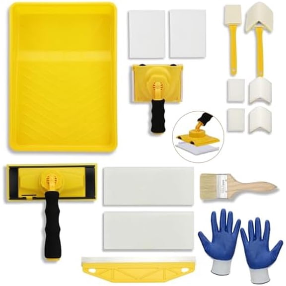 Paint Edger Tool Kit - 9 Inch Paint Pad Set, 16 PCS Paint Edger with Trim - Touch-Up Pad, Corner Wall and Ceiling Pad, 360 Rotation Handle Paint Edger Trimmer, Paint Tray, Paintbrush