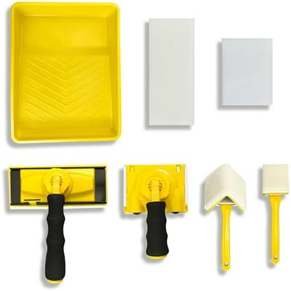 Paint Edger Tool Kit, 9 Inch Paint Pad Set, 7 PCS Paint Edger with Trim, Touch-Up Pad,Corner Wall and Ceiling Pad Painter,360 Rotation Handle Paint Edger Trimmer with Refill Pads