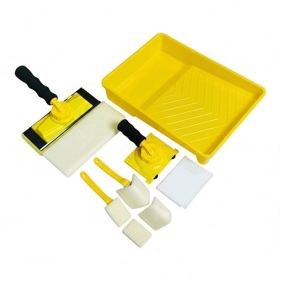 9 PCS Paint Edger Tool Kit - 9 inch Plastic Paint Pad Set with 360 Rotating Handle and Refills