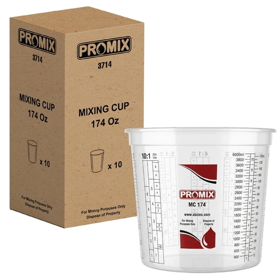 Paint & Epoxy Mixing Cups Buckets - Pack of 10-174 Ounce (5-Quart) - Calibrated Mixing ratios on Side - Solvent Resistant, Reusable Clear Plastic Cups for Paint, Epoxy, Resin, Oil, Thinner 3714