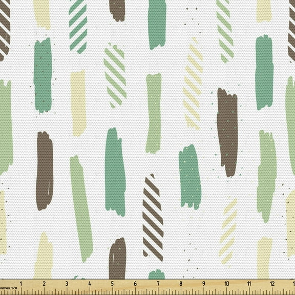 Paint Fabric by the Yard, Vertical Paintbrush Streaks with Stripes Modern Art, Decorative Upholstery Fabric for Sofas and Home Accents, 2 Yards, Sea Green Sepia by Ambesonne