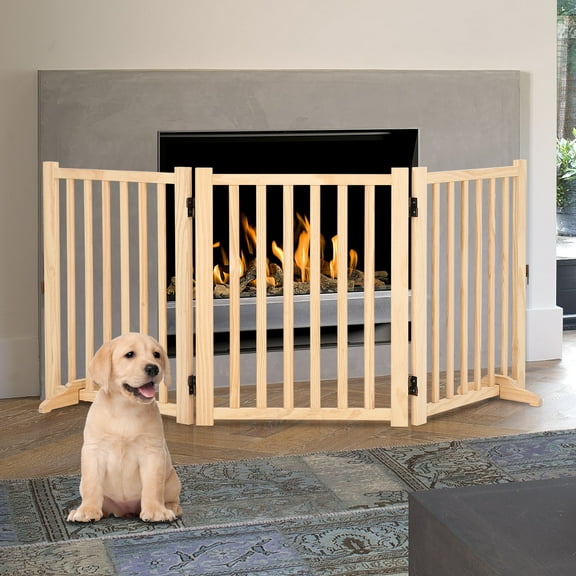 Paint-Free Wooden Freestanding Dog Gates, Wooden Indoor Dog Fence,Collapsible Wood Dog Gates for The House,Doorways, Stairs,Step Over Fence -3/4 Panel H:24”/ H:36”