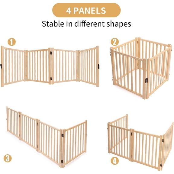 Paint-Free Wooden Freestanding Dog Gates for The House,Doorways, Stairs,Wood Dog Fences Indoor Pet Gate,Step Over Fence-4 Panel H:16.9"