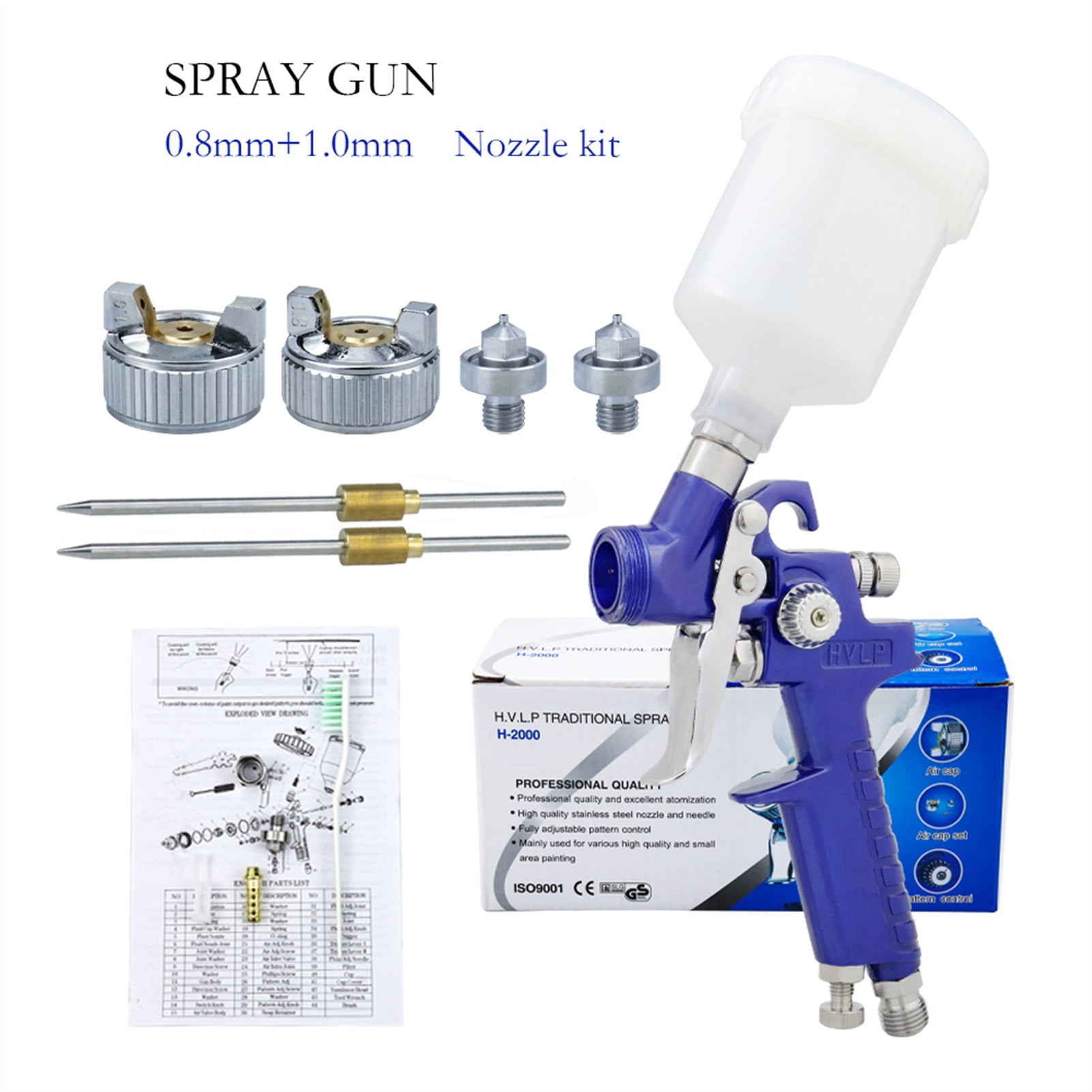 Paint Gun 0.8/1.0mm Pneumatic Paint Spray Gun Painting Cars Aerograph ...