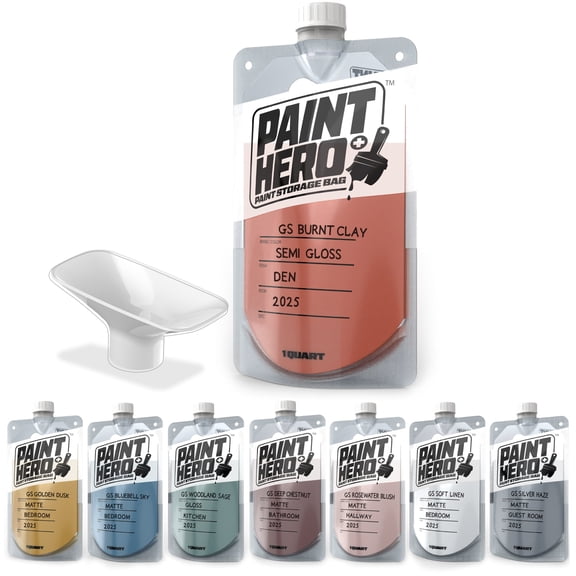 Paint Hero 8 Pack Paint Storage Bags - Airtight Refillable 1 Quart Pouches with Funnel
