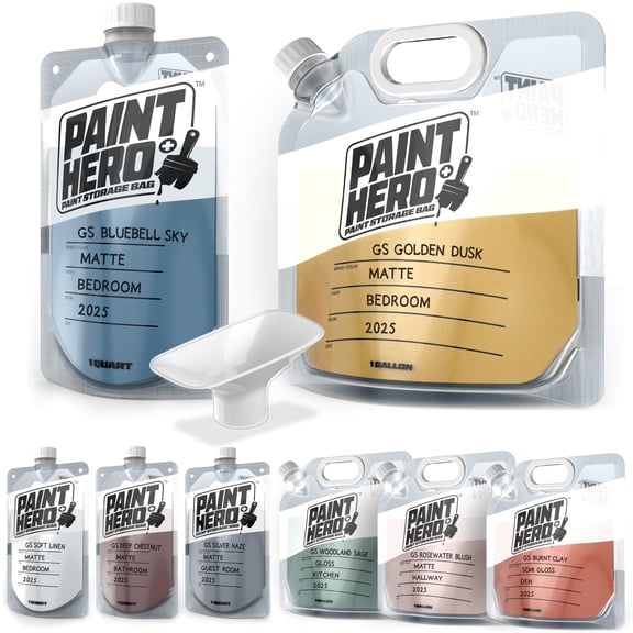 Paint Hero 8 Pack Paint Storage Bags - Airtight Plastic Refillable Quart and Gallon Pouches with Funnel