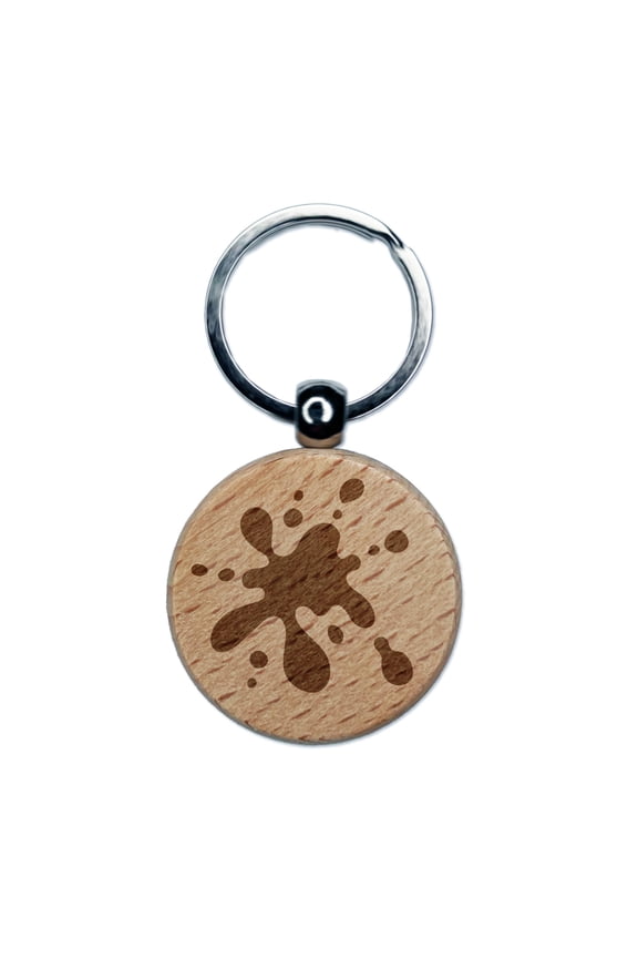 Paint Ink Blood Spatter Splat Drip Round Keychain Charm Tag - Engraved Wood
