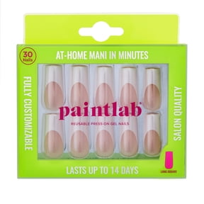 PaintLab Long Square Press On Nails, French Chrome, White French Tip, 30 Count