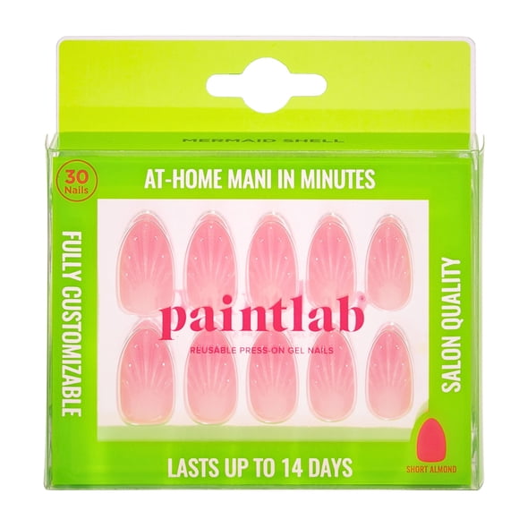 PaintLab Short Almond Press On False Nails 3D, Mermaid Shell, Pink, 30 Count