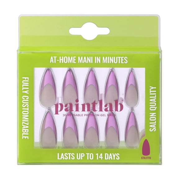 PaintLab Long Stiletto Press On False Nails, Pink Chrome, 30 Count