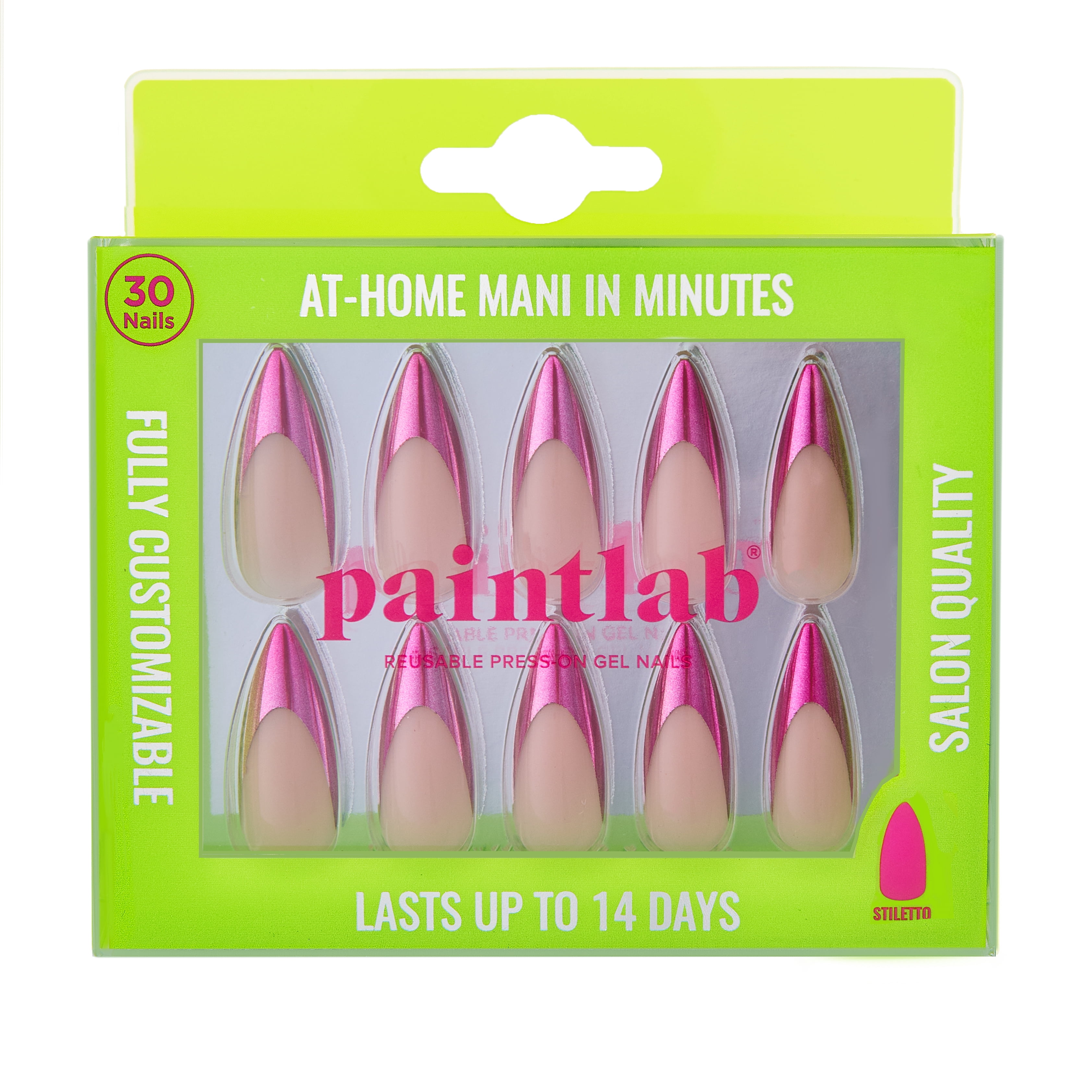 PaintLab Long Stiletto Press On Nails, Pink Chrome, 30 Count