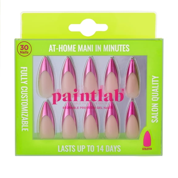 PaintLab Long Stiletto Press On Nails, Pink Chrome, 30 Count