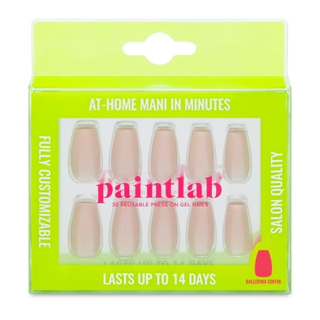 PaintLab Short Ballerina Press On False Nails, Shimmer and Glow, Tan, 30 Count