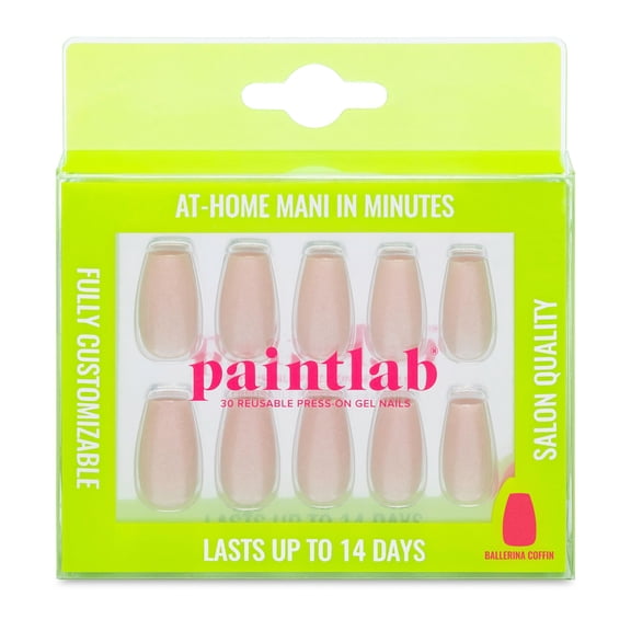 PaintLab Short Ballerina Press on False Nails, Shimmer and Glow, Tan, 30 Count